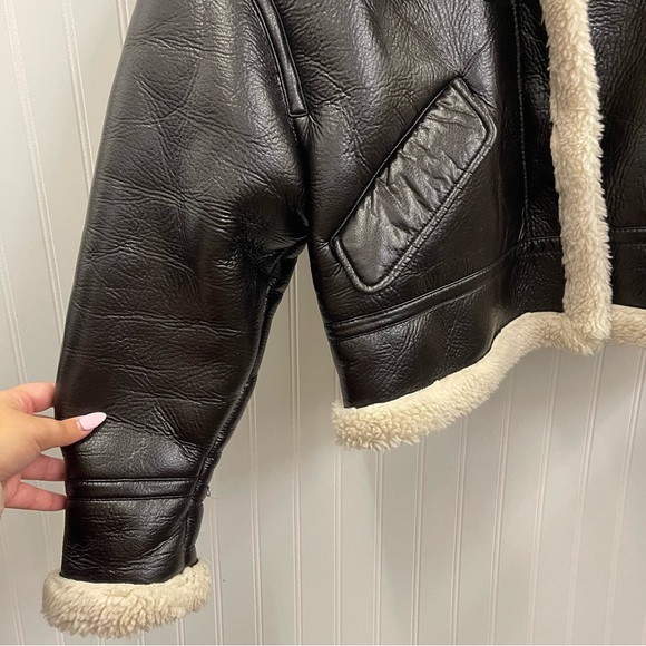 ZARA Black Faux Leather Cream Fleece Lined Sz L - Picture 9 of 13